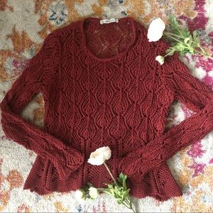 ZARA Pointelle Knit Peplum Sweater Crochet Look
